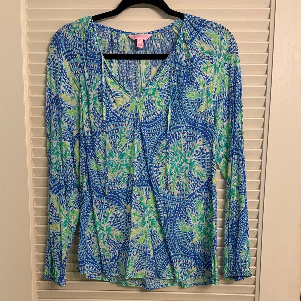 Lilly Pulitzer Willa Blue Green Flounce Sleeve Top Tropic Like Its Hot Small - Picture 5 of 8